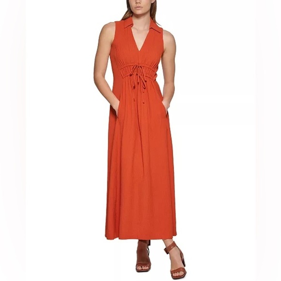 NWT Calvin Klein Textured Drawstring-Waist Dress - Picture 2 of 10